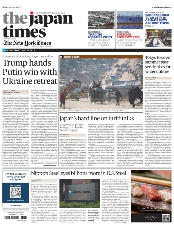 Prima-pagina-The-Japan-Times-oggi-edizione-di-oggi-20250521
